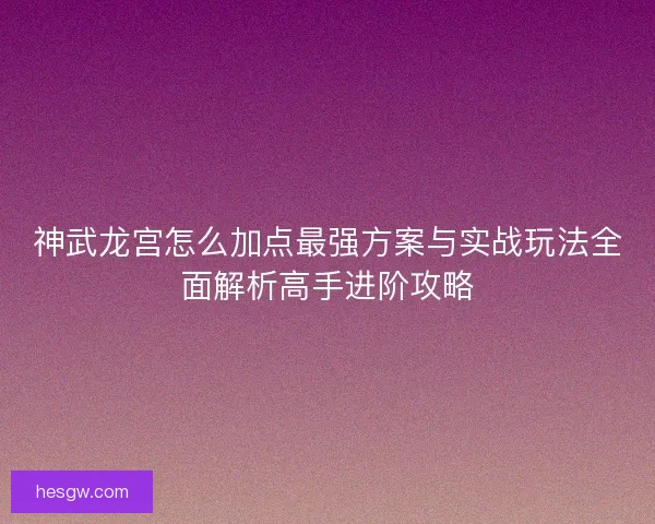 神武龙宫怎么加点最强方案与实战玩法全面解析高手进阶攻略